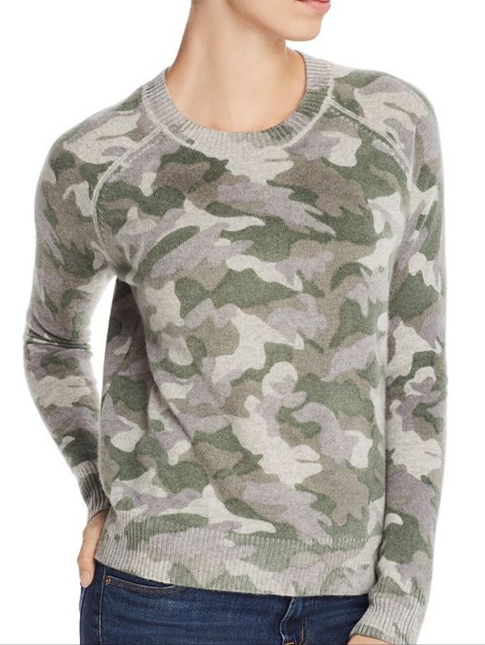 Aqua Cashmere Sweater Women's Camouflage Camo Boxy Print Size Small